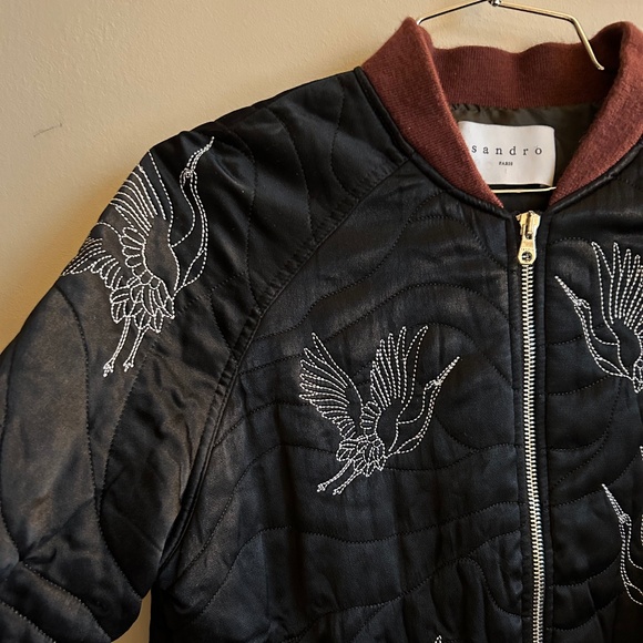 Sandro Paris Embroidered Crane Bomber Jacket - Picture 8 of 16